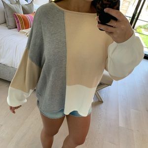 Colorblock Tan and White Sweater